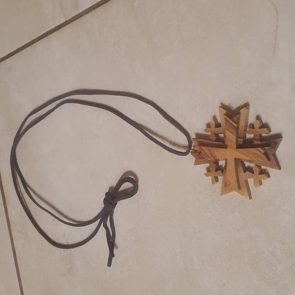 Wooden Jerusalem Cross Necklace